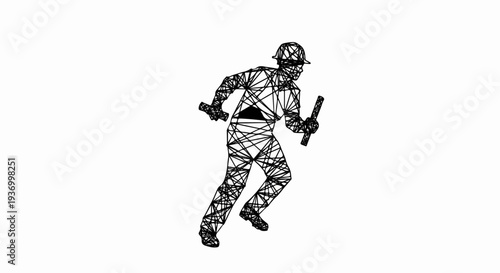 Wireframe figure of a person running with a baton