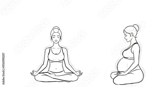 Pregnant and non-pregnant women meditating in lotus pose