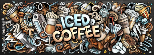 Iced Coffee doodle cartoon funny illustration