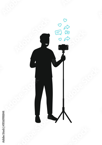 Man recording video with smartphone on tripod stand