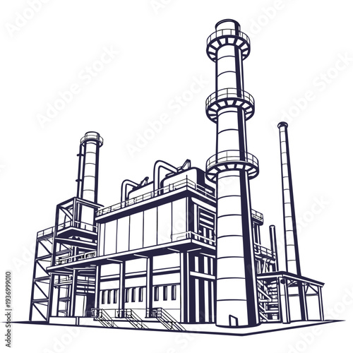 Large industrial refinery facility with smokestacks and pipes