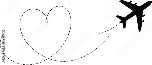 Airplane Flying in Heart Shaped Flight Path Symbolizing Love and Travel Concept