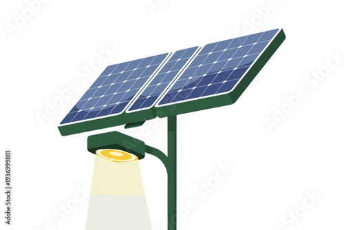 Solar powered street light with modern green design for renewable energy concept