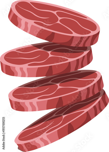 Raw steak slices falling in mid air for fresh meat food concept