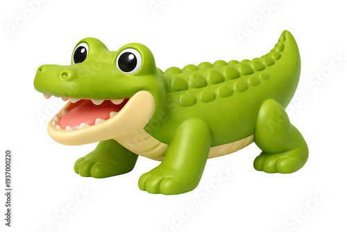 Green cute crocodile plastic toy isolated on transparent background