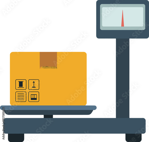 Package on digital shipping scale with weight measurement for logistics concept
