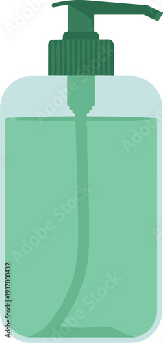 Green hand sanitizer bottle with pump dispenser isolated on transparent background for hygiene concept