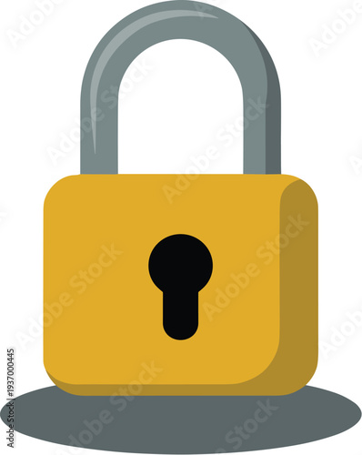 Secure padlock with yellow body and gray shackle isolated on transparent background for security concept