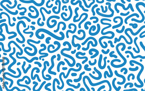 Vibrant blue squiggly patterns on white background
