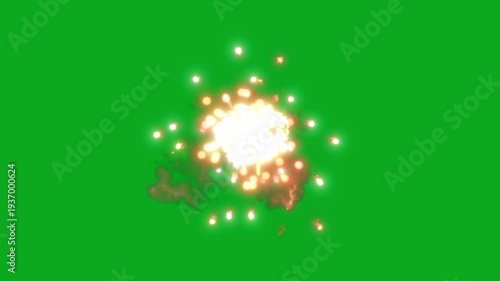 Tomahawk missile being fired towards target,Make the target explode. isolated on green background.