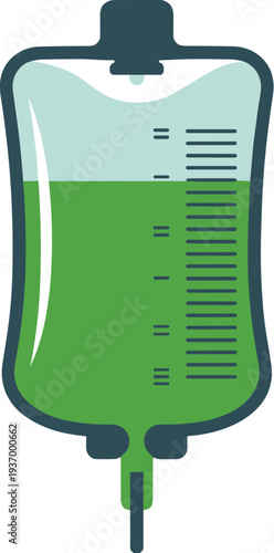 Green liquid IV bag for hospital treatment and patient hydration concept
