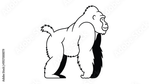 Gorilla Illustration: A detailed line art illustration of a gorilla, showcasing its powerful build and distinctive features. 