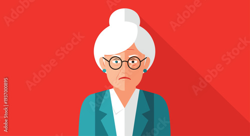 Elderly Woman Portrait with Glasses and Sad Expression.