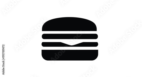 Simple black and white icon of a classic cheeseburger on white background