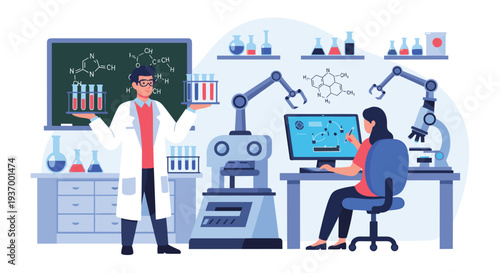 Scientists in a laboratory conducting experiments and research.