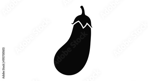 Simple black silhouette illustration of a single elongated eggplant
