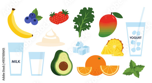 Healthy smoothie ingredients illustration