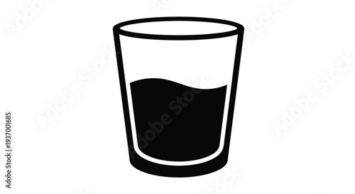 A simple black and white illustration of a glass filled with liquid