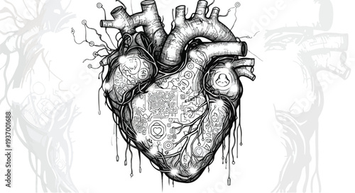 Human heart cardiovascular medical anatomy sketch