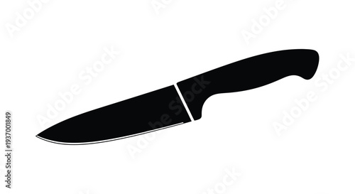 A simple black silhouette of a kitchen knife on a white background