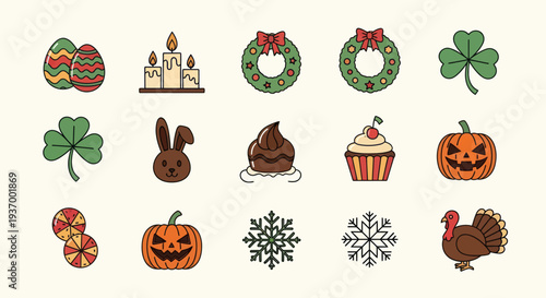 Holiday icons easter christmas halloween
