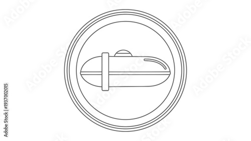 Zeppelin Symbol: An illustrative graphic presents a minimalist zeppelin design within a circular frame, symbolizing early aviation and air travel.