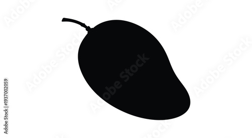 Silhouette of a ripe mango against a stark white background