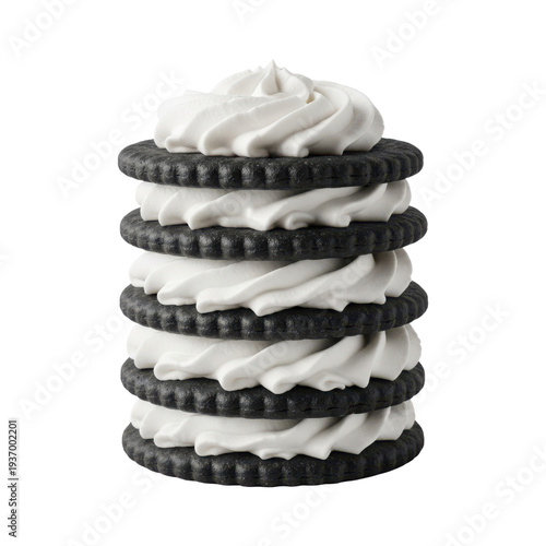 Stack of Dark Chocolate Sandwich Cookies with White Cream Filling