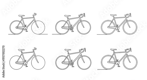 Simple line art illustrations of bicycles arranged in a grid pattern on a white background