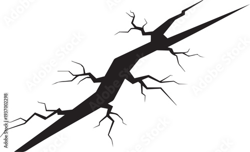 Black Crack on White Background Fractured Surface Abstract Breakage