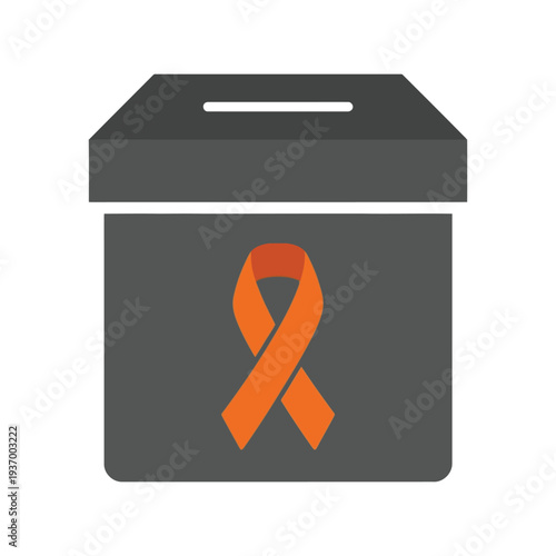 Donation box with orange awareness ribbon vector icon for charity and fundraising campaigns