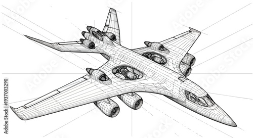 Passenger airplane aircraft engineering technical sketch