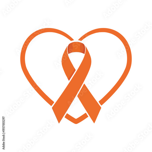 Orange Awareness Ribbon Heart Vector Symbol for Leukemia and Multiple Sclerosis Campaigns