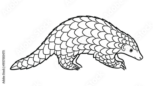 Scaled Sentinel: A meticulously crafted illustration presents a pangolin, a creature of intricate scales and shy demeanor. Detailed artistry highlights the unique form of this solitary.