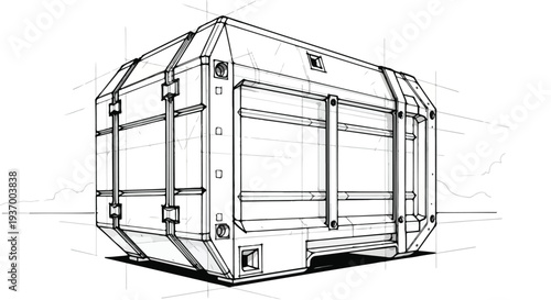 Industrial cargo container transport technical sketch