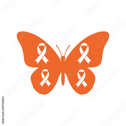 Orange butterfly vector with awareness ribbons symbolizing leukemia support and hope
