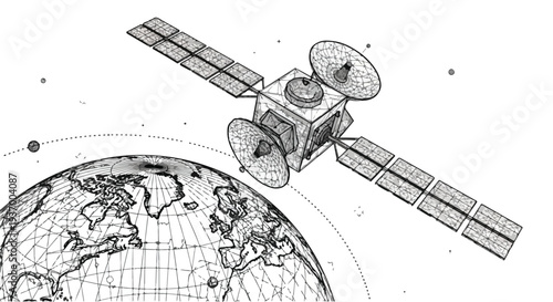 Space satellite global communication tech sketch