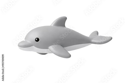 Grey plastic toy dolphin isolated on transparent background