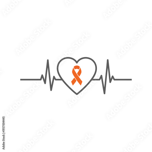 Orange Ribbon Heartbeat Awareness Vector for Leukemia and Multiple Sclerosis Campaigns