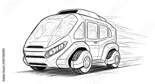 Futuristic autonomous car transport design sketch