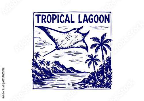 Manta Ray hand drawn simple sketch vector illustration