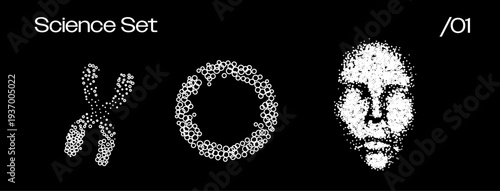 Ethereal white dot particles shape a striking X chromosome on black, evoking molecular glow. Conceptual vector illustration for genetics DNA and chromosome science art.