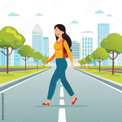 Woman walking on street in city
