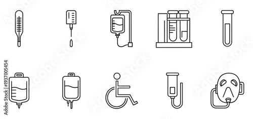Medical equipment and healthcare icons set on transparent background illustration for medical professionals and patients in hospitals