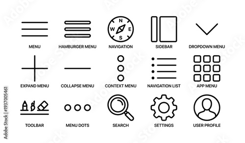 Minimalist user interface icons for menus and navigation