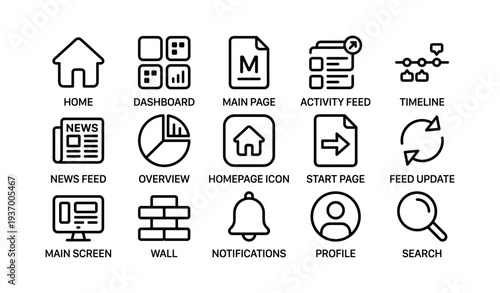 Collection of minimalist digital interface icons for web and mobile design