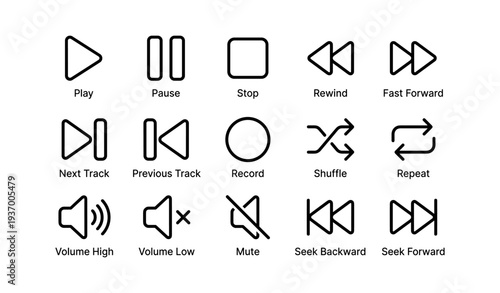 Media control icons: play, pause, stop, rewind, fast forward, more