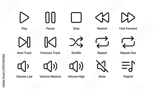 Media control icons for audio and video playback
