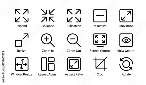 User interface icons for screen control and adjustment