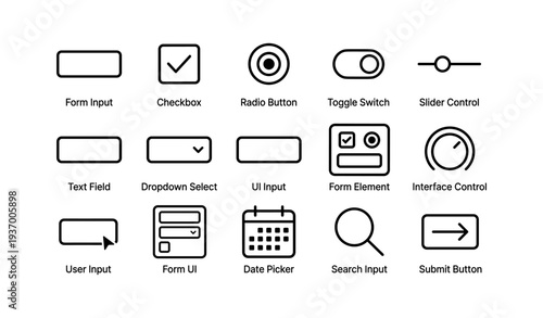 User interface elements: icons for input, checkbox, radio, toggle, slider